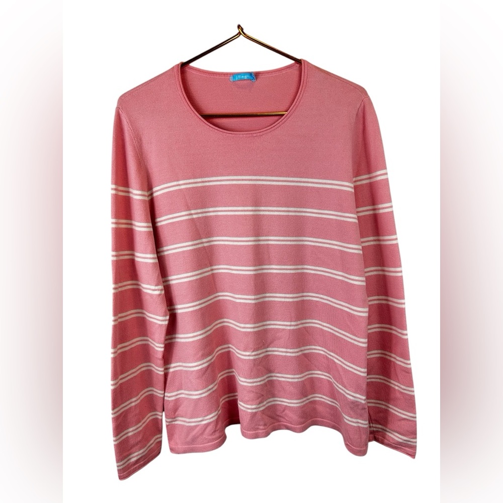 J. McLaughlin womens crewneck pink and white striped cotton blend sweater